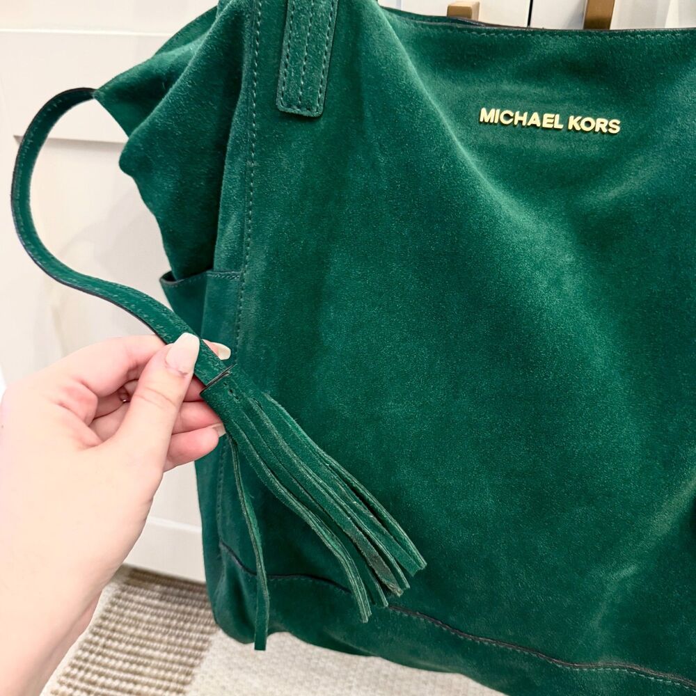 Michael Kors Ashbury Large Suede Grab Bag - Emerald, Gold Accents, Dust Bag - Picture 5 of 12